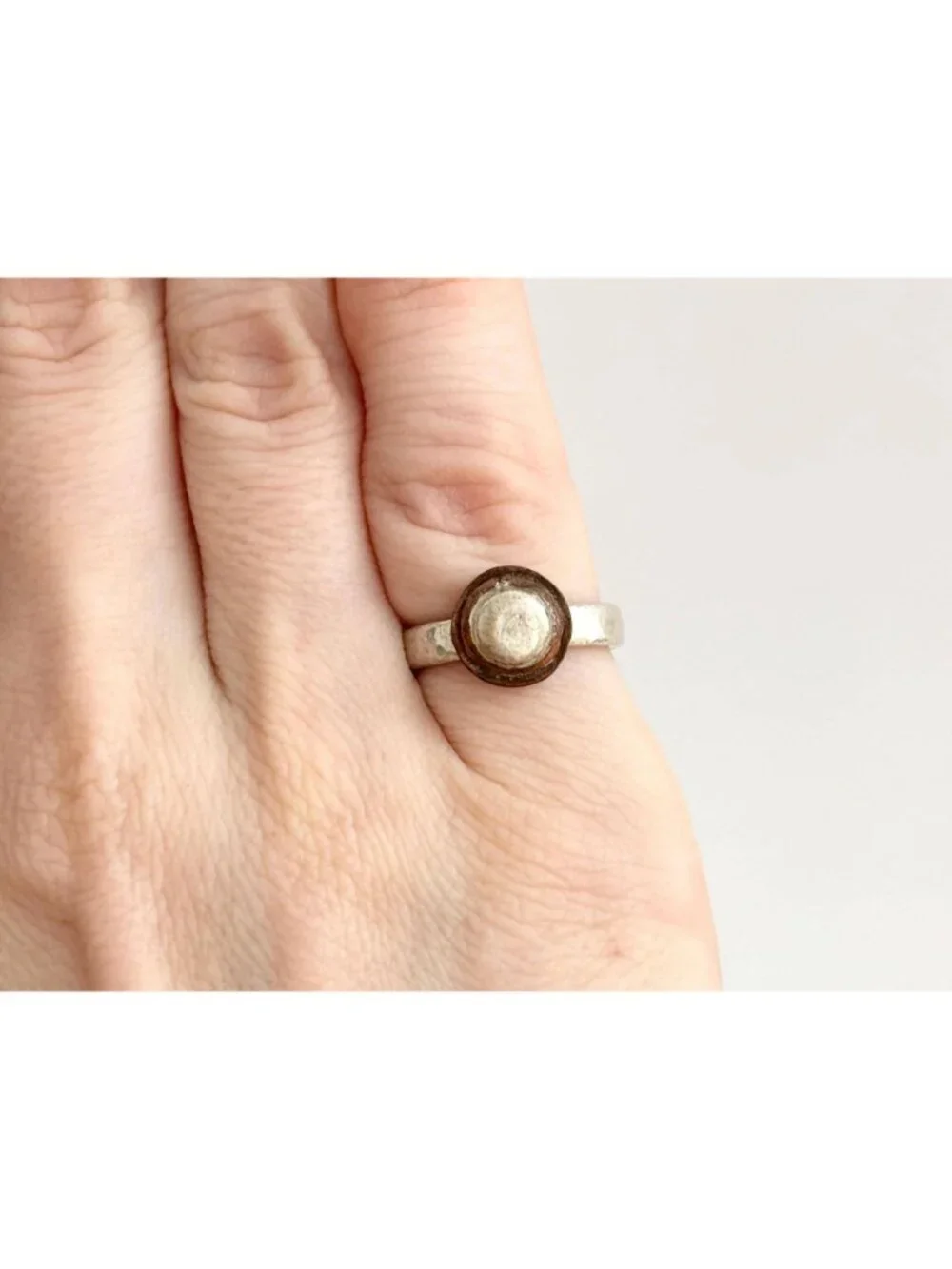 Mixed Metal Bronze Framed Sterling Silver 925 Vintage Ring - sz 4